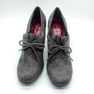 Ann Marino Grey Suede Ruffled Booties 8.5M NWOT